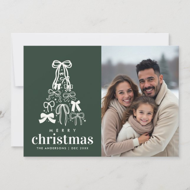 Festive Grönt Ribbon Photo Two Side Jul Julkort (Framsida)