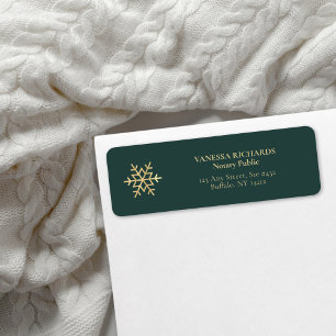 Festive Grönt Snowflake Notary Public Return Returadress Etikett