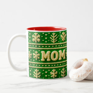 Festive Grönt Ugly Sweater jul för Mamma Två-Tonad Mugg