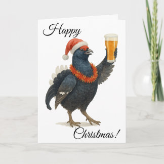 Festive Grouse, Santa Hat & beer Christmas card Kort