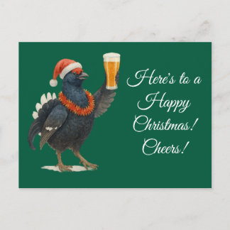 Festive Grouse with Santa Hat Christmas postcard Vykort