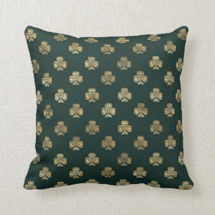 Festive Guld Celtic Shamrock Grönt Kudde
