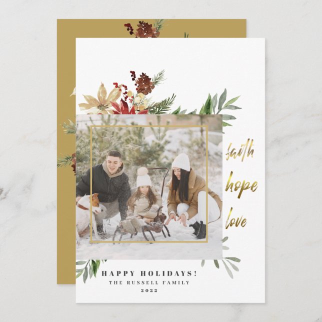 Festive Guld Faith Hope Kärlek 2 Photo jul Julkort (Fram/baksida)