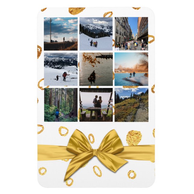 Festive Guld Gift Nine Photo Collage Magnet (Vertikal)