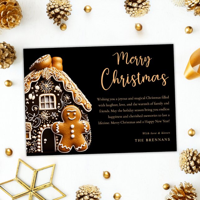 Festive Guld Gingerbröd God jul Julkort (Festive Gold Gingerbread Merry Christmas Holiday Card)