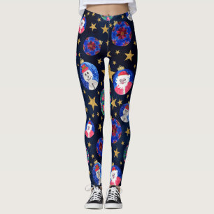 Festive Guld Glitter Stars Ornaments Watercolor Leggings