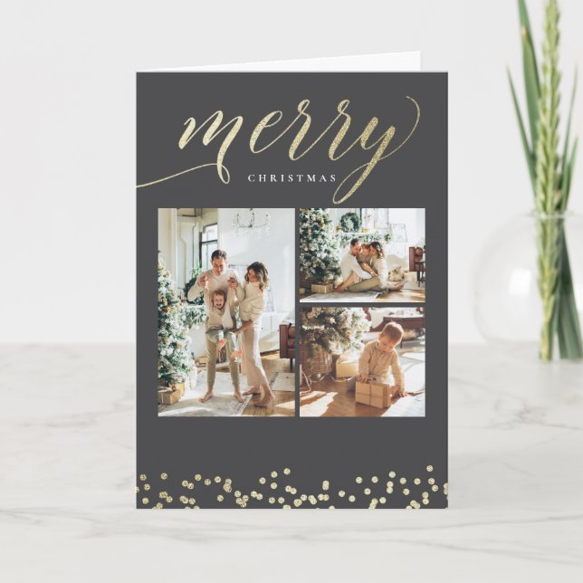 Festive Guld Gnistra-julfotoport Helgkort (Framsida)