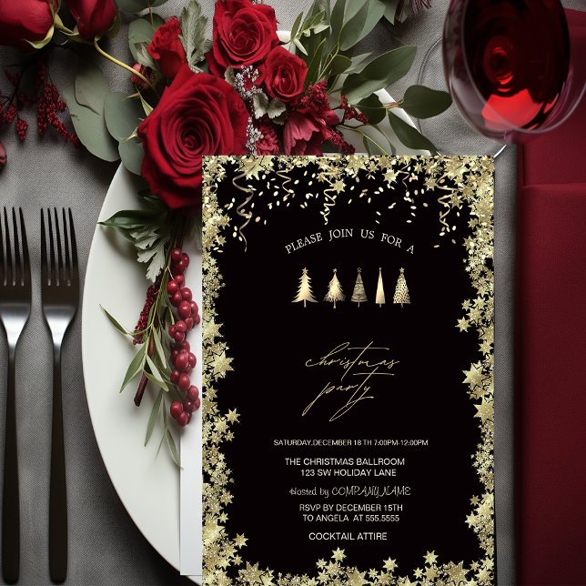 Festive Guld Gräs Träd, Stars Jul Party Inbjudningar (Skapare uppladdad)