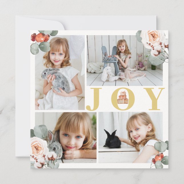 Festive Guld Joy jul Greenery Photo Card (Framsida)