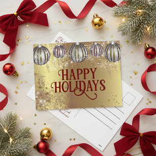 Festive Guld jul Baubles Glad helg Vykort