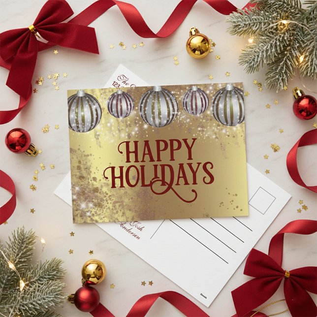 Festive Guld jul Baubles Glad helg Vykort (Skapare uppladdad)