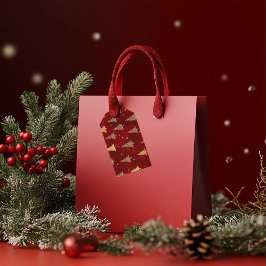 Festive Guld Julgranar på Red Presentetikett