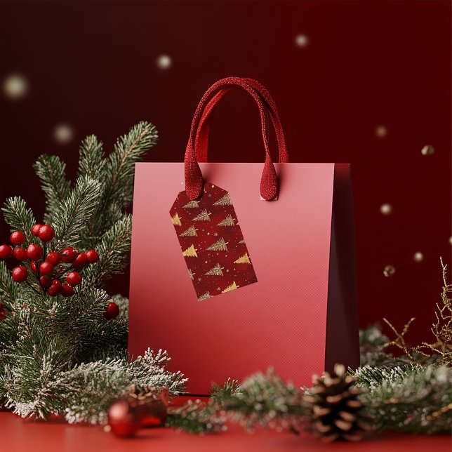 Festive Guld Julgranar på Red Presentetikett (Skapare uppladdad)