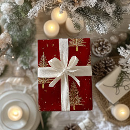 Festive Guld Julgranar på Red Presentpapper