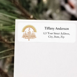 Festive Guld Rainbow Fir Träd Returadress Etikett