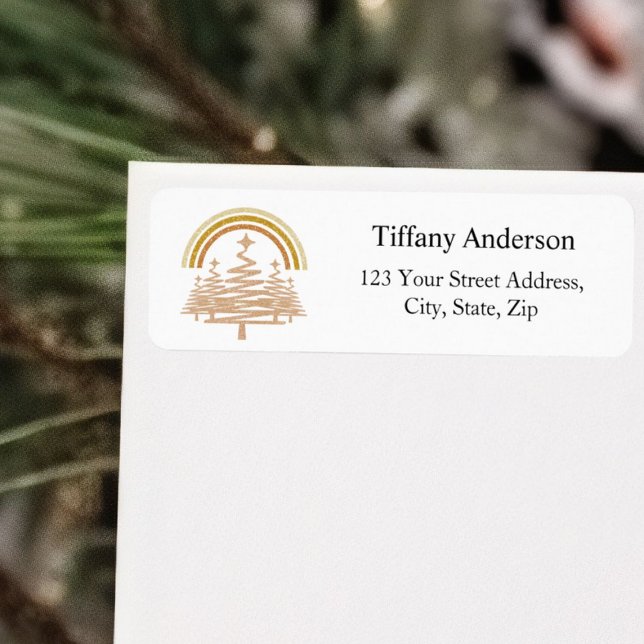 Festive Guld Rainbow Fir Träd Returadress Etikett (Skapare uppladdad)