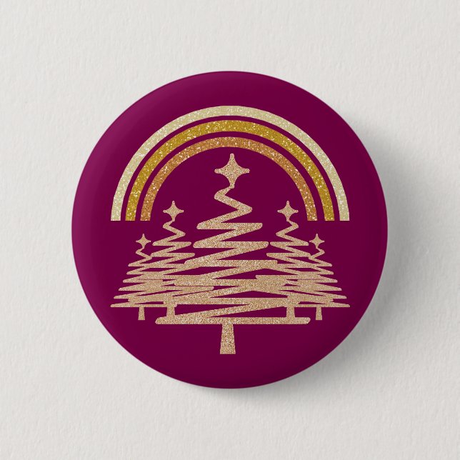 Festive Guld Rainbow Sparkling Fir Träd Knapp (Framsida)