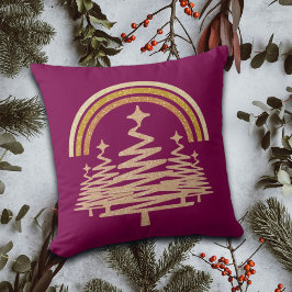 Festive Guld Rainbow Sparkling Fir Träd Kudde