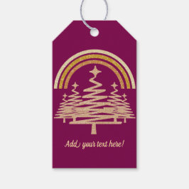 Festive Guld Rainbow Sparkling Fir Träd Presentetikett