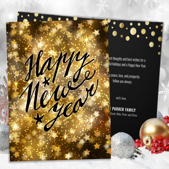 Festive Guld Sparkling Star Gott nytt år Helgkort (Skapare uppladdad)