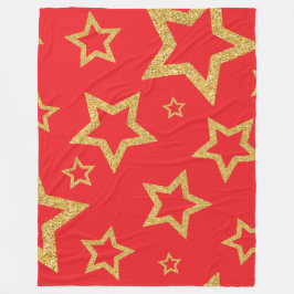 Festive Guld Star Red Background Fleecefilt