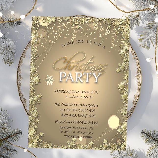 Festive Guld Stars Company jul Party Inbjudningar (Skapare uppladdad)