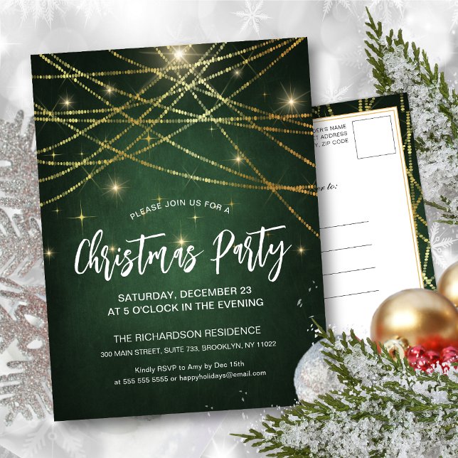 Festive Guld String Ljus Gnistra jul Party Inbjudan Vykort (Skapare uppladdad)
