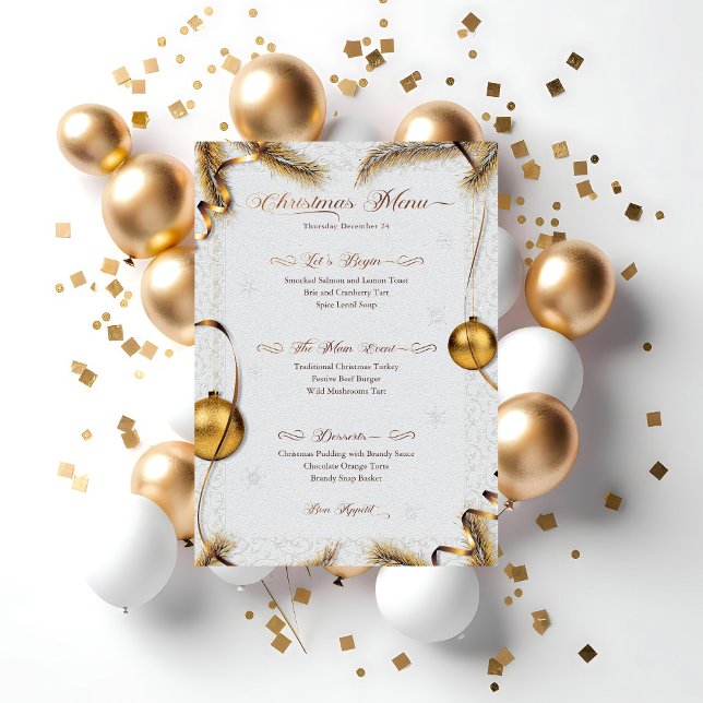Festive Guld & White God Middag Menu Inbjudningar (Skapare uppladdad)