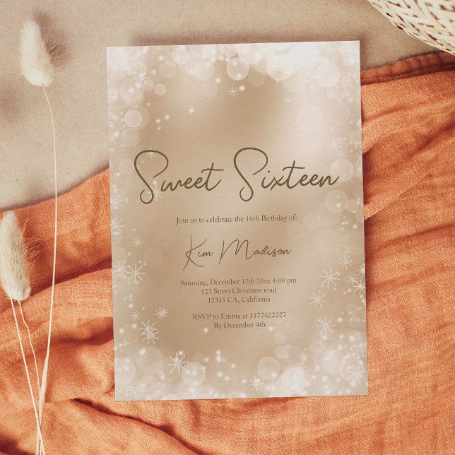Festive guld white snö elegant chic söt 16 inbjudningar (Festive gold white snow elegant chic sweet 16 invitation)