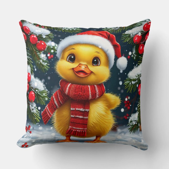 Festive Gult Duckling i Santa Hat Kudde (Framsida)