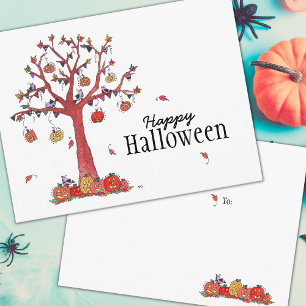 Festive Halloween fest Träd med fåglar Inbjudan Vykort