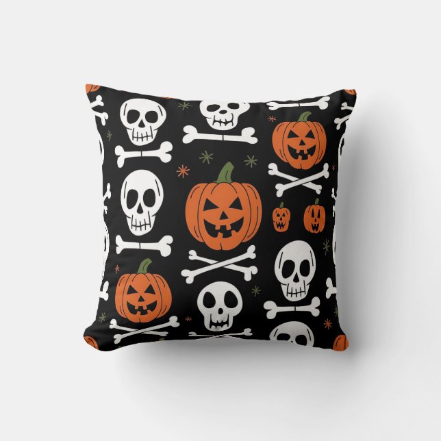 Festive Halloween Pumpkin Mönster Kudde (Framsida)