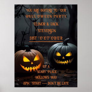 Festive Halloween Pumpkins and Blommönster Poster