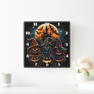 Festive Halloween-pumpor som glöder under månljus Fyrkantig Klocka