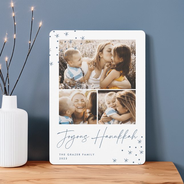 Festive Hälsning | 3 Photo Collage Hanukkah Julkort (Skapare uppladdad)