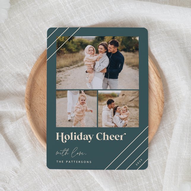 Festive Hälsning | Helgdag Cheer 3-fotokort Julkort (Skapare uppladdad)