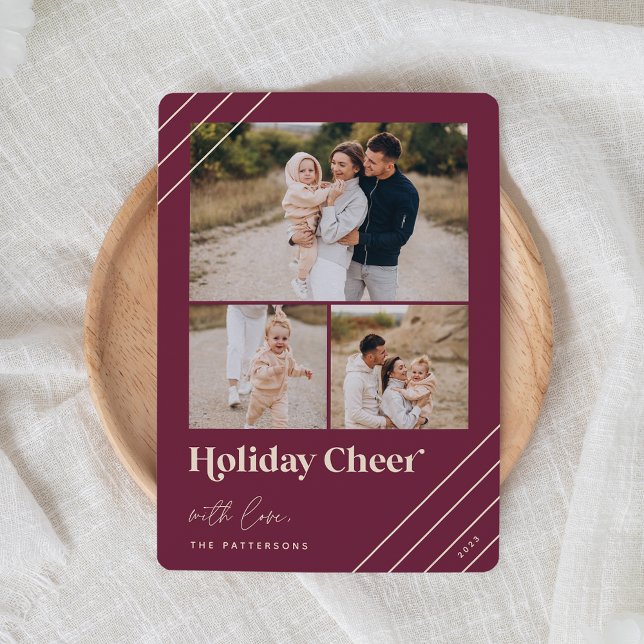 Festive Hälsning | Helgdag Cheer 3-fotokort Julkort (Skapare uppladdad)