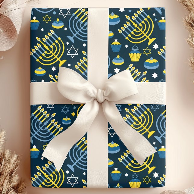 Festive Hanukkah Menorah & Sukkot Mönster Presentpapper (Skapare uppladdad)