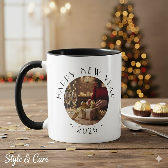 Festive Happy New Year Custom Photo Text Party Mugg (Festive Happy New Year Custom Photo Text Party Mug)