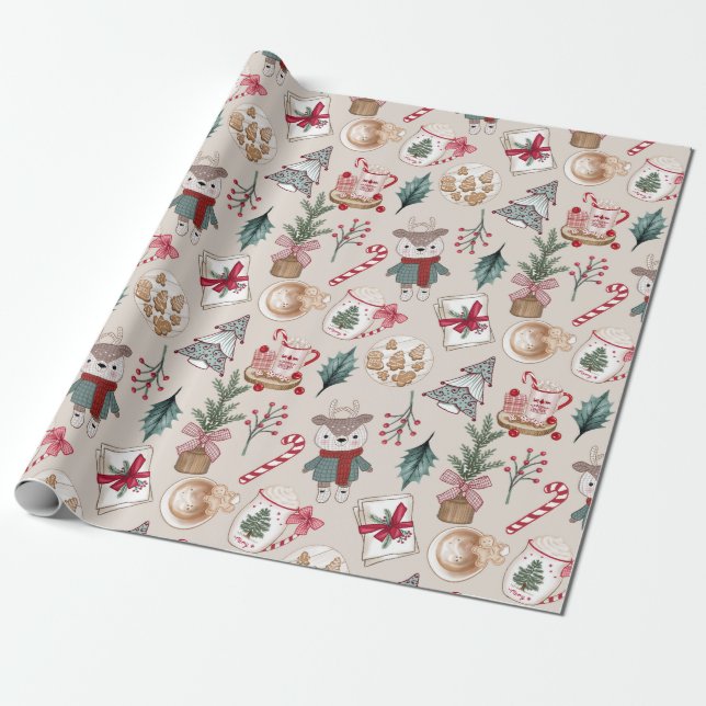 Festive Hårig Friends Helgdag Wrapping Papper Presentpapper (Utrullad)