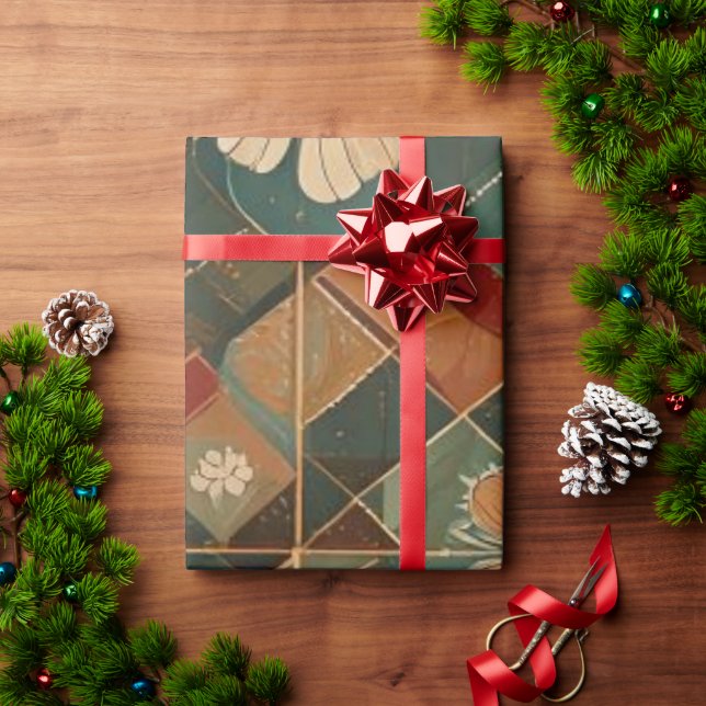 Festive Harmony – Elegant Holiday Geometric Floral Presentpapper (Julgåva)