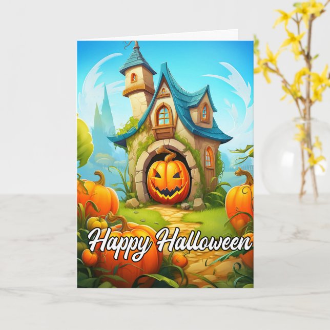 Festive Haunted House | HAPPY HALLOWEEN Kort (Gul blomma)