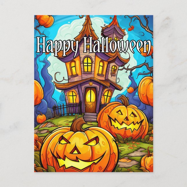 Festive Haunted House | HAPPY HALLOWEEN Vykort (Framsida)