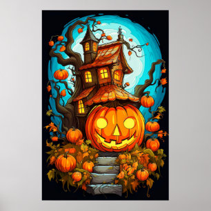Festive Haunted Treehouse   HAPPY HALLOWEEN Poster
