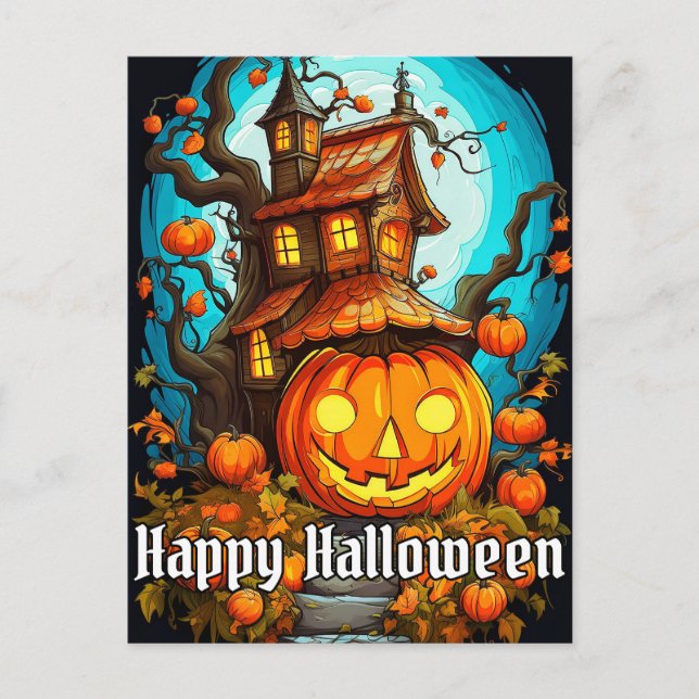 Festive Haunted Treehouse | HAPPY HALLOWEEN Vykort (Framsida)