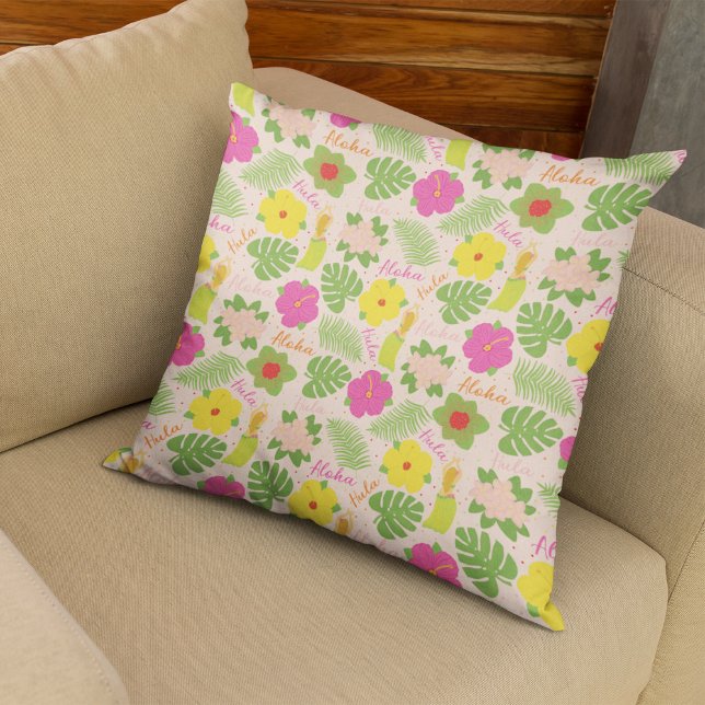 Festive Hawaiian Hula Dancer Pillow Design Kudde (Tropical Hawaiian Flower Aloha Hula Woman Throw Pillow)