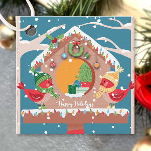 Festive Helgdag Birdhouse with Cardinals Gift Märk Gåvor Etiketter