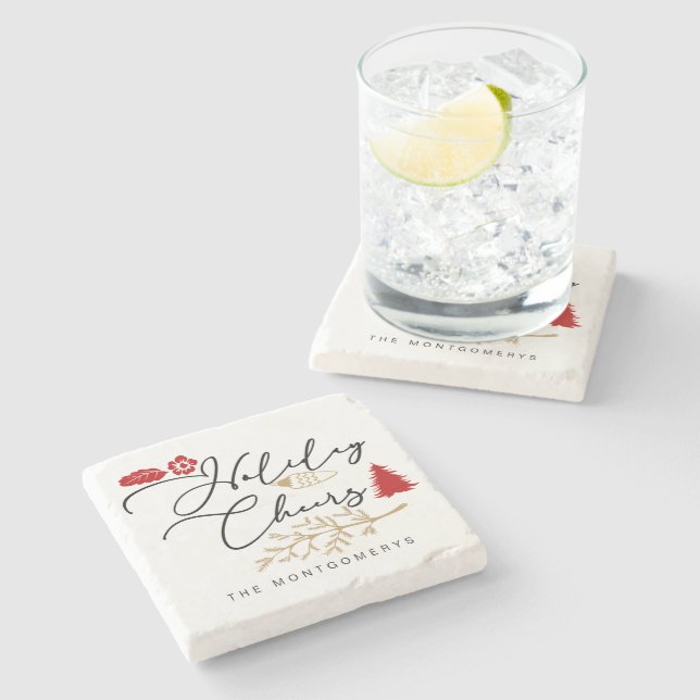 Festive Helgdag Cheers Red Holly-jul Stenunderlägg (Sidan)