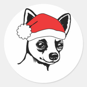 Festive Helgdag Chihuahua Santa Hat Runt Klistermärke