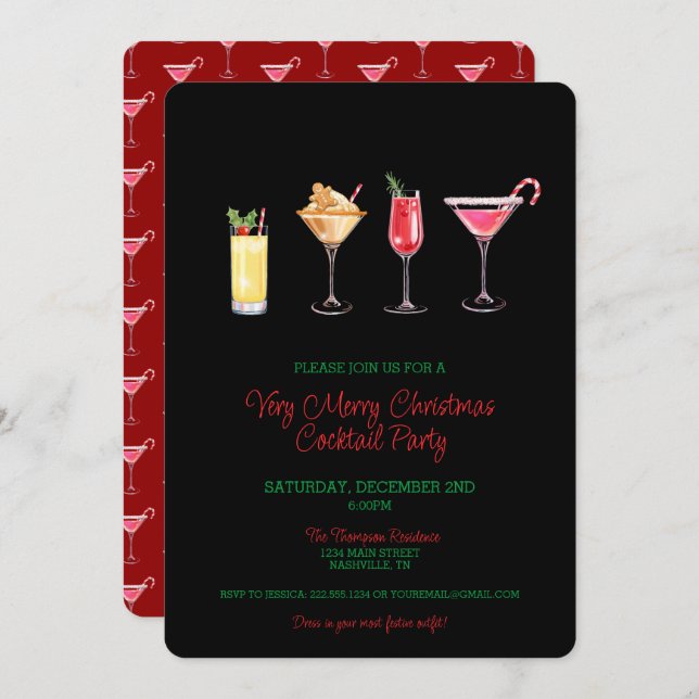 Festive Helgdag Cocktail Party jul Inbjudningar (Fram/baksida)